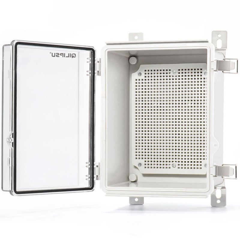 QILIPSU Outdoor WiFi Enclosure, 8.6"x6.7"x4.3" Waterproof Electrical Junction Box, Clear Plastic Hinged Cover IP67 Weatherproof for Solar Projects Network Router Led Control - Image 1